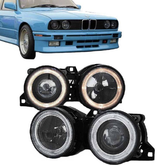 Εικόνα από Μπροστινά Φανάρια Set Για Bmw 3 E30 82-94 Angel Eyes Μαύρα Με Σταυρό H1/H1 Manual